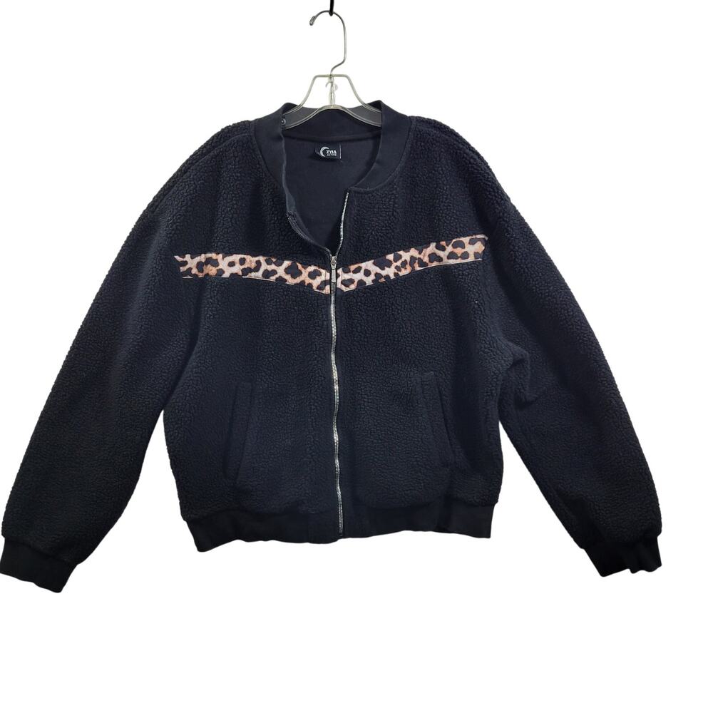 Zyia Active Women's Black  With Animal Print Full Zip Jacket Size 3XL 92223-0440